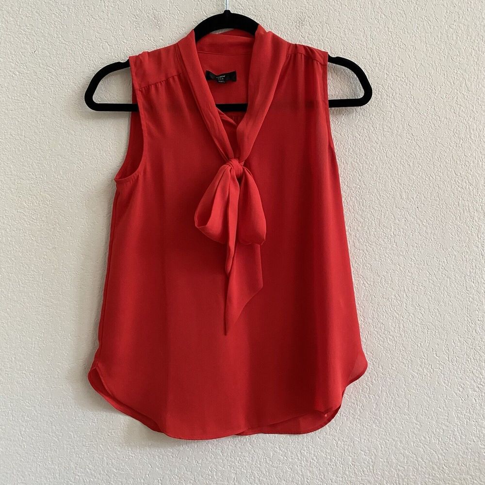 J Crew Women’s XSP Drapey Tie-Neck Sleeveless Top Bright Cerise Red Blouse